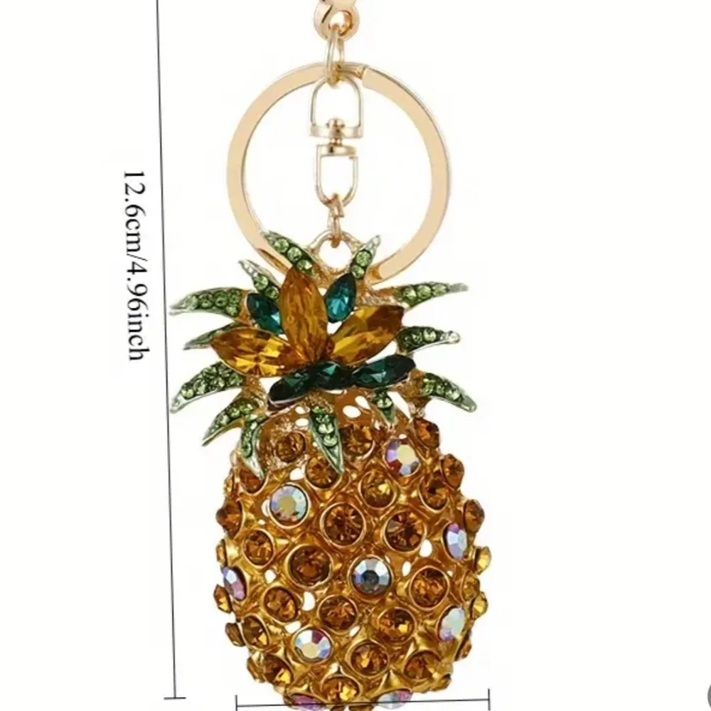 Pineapple Charm Keychain with Sparkly Accents - Gold Yellow Green Accessory